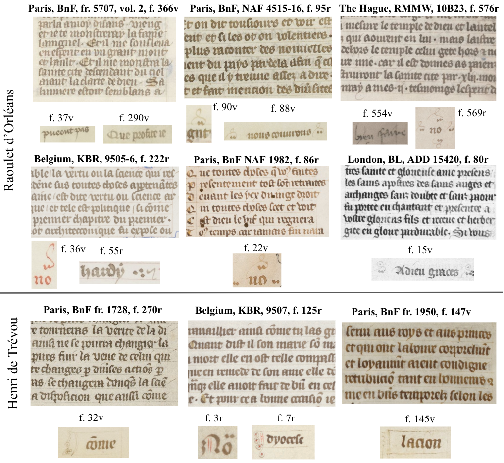 Handwriting samples from Raoulet d'Orléans and Henri de Trévou